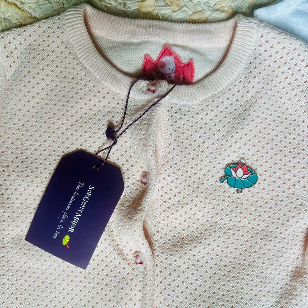 NWT Sergent Major French Boutique light pink knit pointelle Cardigan & T-shirt - Picture 7 of 13